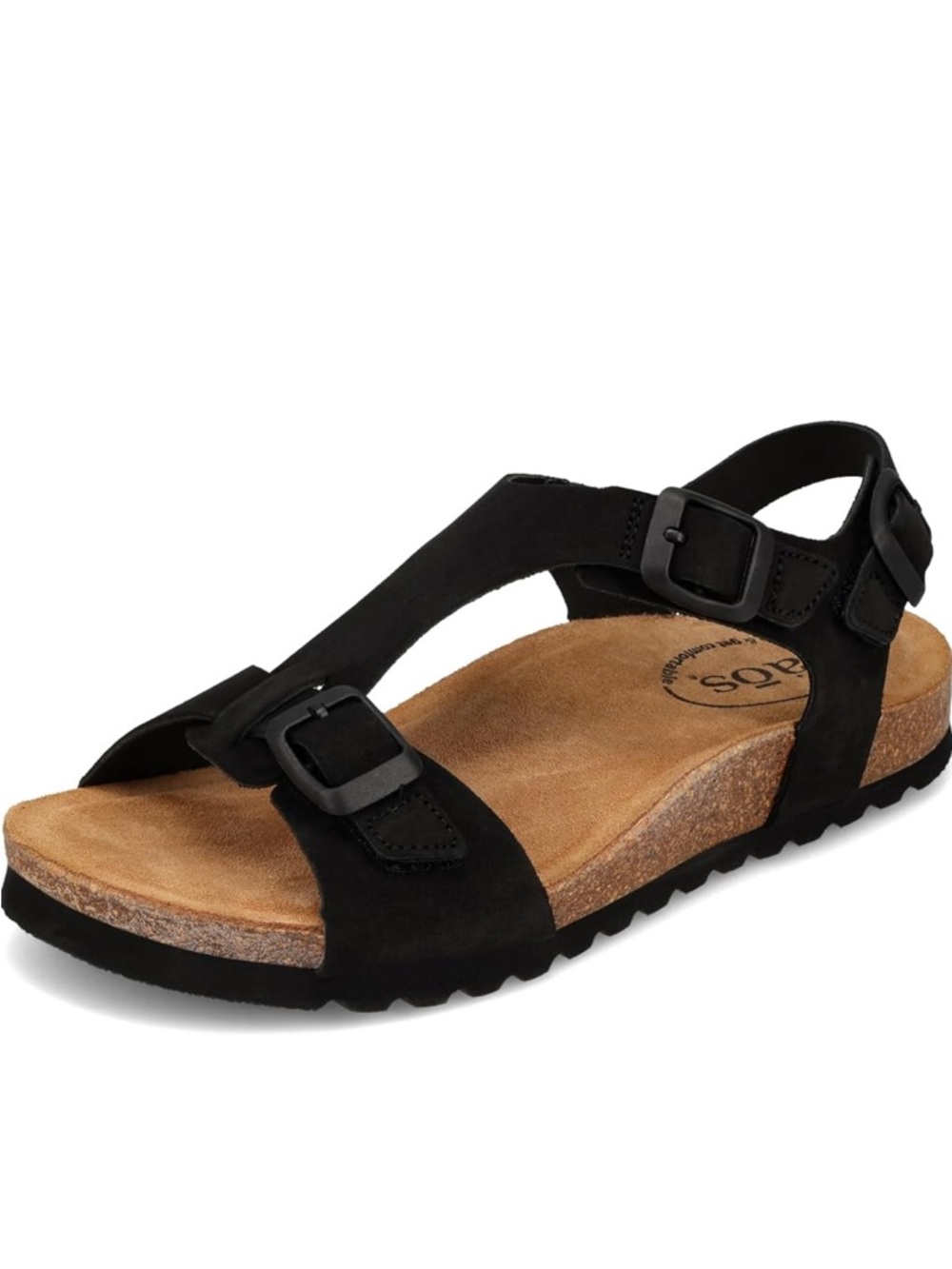 Taos Footwear Black Suede T-Strap Cork Sandals with Buckles